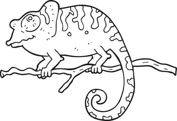 black and white cartoon chameleon
