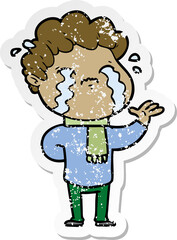 Fototapeta premium distressed sticker of a cartoon man crying