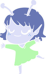 smiling alien girl flat color style cartoon dancing