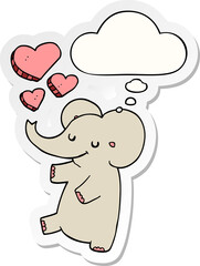 cartoon elephant with love hearts and thought bubble as a printed sticker