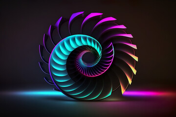 3D rendering, abstract background with colorful neon spiral lines. AI generated illustration, wallpaper.