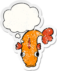 cartoon fish and thought bubble as a distressed worn sticker