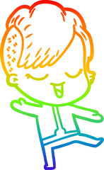 rainbow gradient line drawing happy cartoon girl