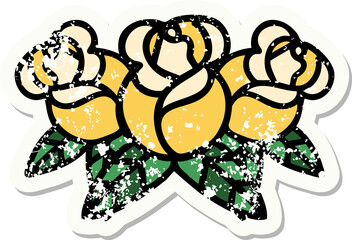 traditional distressed sticker tattoo of a bouquet of flowers