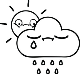 line drawing cartoon sunshine and rain cloud