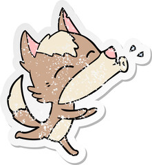 distressed sticker of a howling wolf cartoon