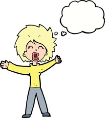 cartoon woman shouting with thought bubble
