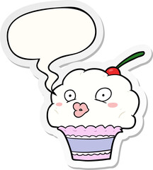 funny cartoon cupcake and speech bubble sticker