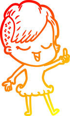 warm gradient line drawing happy cartoon girl