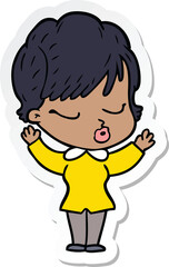 sticker of a cartoon woman with eyes shut