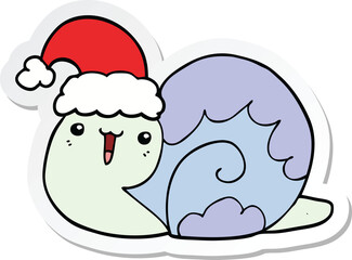 sticker of a cute cartoon christmas snail