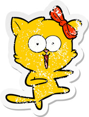 distressed sticker of a cartoon cat