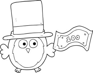 black and white cartoon rich owl