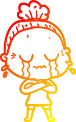warm gradient line drawing cartoon crying old lady