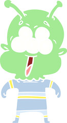happy flat color style cartoon alien