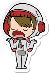 sticker of a cartoon talking astronaut