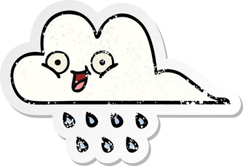 distressed sticker of a cute cartoon rain cloud