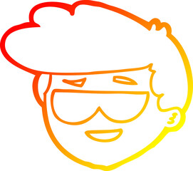 warm gradient line drawing cartoon boy wearing sunglasses