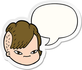 cartoon female face and speech bubble sticker