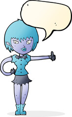 cartoon vampire girl giving thumbs up sign with speech bubble