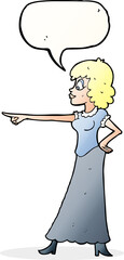 cartoon woman pointing finger with speech bubble