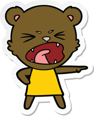 sticker of a angry cartoon bear in dress shouting