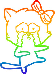 rainbow gradient line drawing cartoon cat