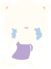 crying polar bear flat color style cartoon
