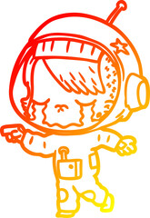 warm gradient line drawing cartoon crying astronaut girl