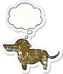 cartoon dog and thought bubble as a distressed worn sticker