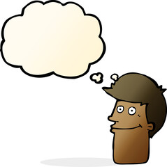cartoon smiling man with thought bubble
