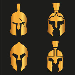Spartan silhouettes helmet isolated from the background. Roman or Greek warrior helmet vector set.