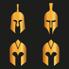 Spartan silhouettes helmet isolated from the background. Roman or Greek warrior helmet vector set.