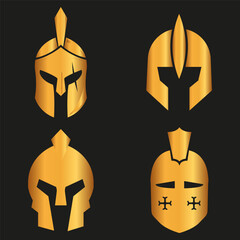 Spartan silhouettes helmet isolated from the background. Roman or Greek warrior helmet vector set.