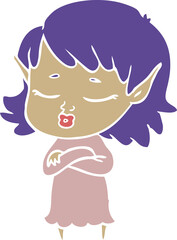 pretty flat color style cartoon elf girl with corssed arms