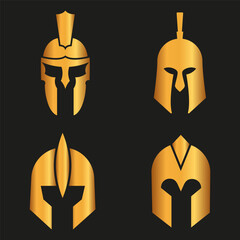 Spartan silhouettes helmet isolated from the background. Roman or Greek warrior helmet vector set.