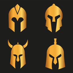 Spartan silhouettes helmet isolated from the background. Roman or Greek warrior helmet vector set.