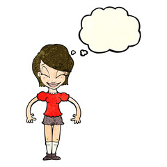 cartoon pretty woman with thought bubble