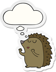 cartoon hedgehog and thought bubble as a printed sticker