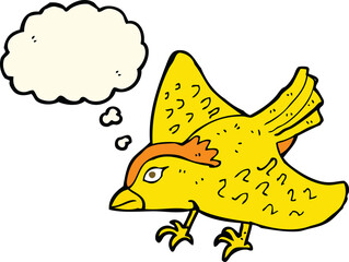 cartoon garden bird with thought bubble