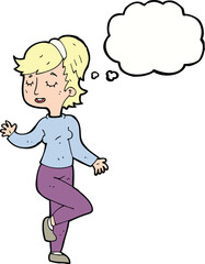 cartoon dancing woman with thought bubble