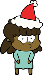 line drawing of a whistling girl wearing santa hat