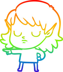 rainbow gradient line drawing cartoon elf girl