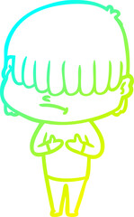 cold gradient line drawing cartoon boy with untidy hair