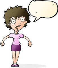 cartoon excited woman with speech bubble