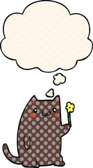 cute cartoon cat and thought bubble in comic book style