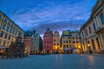 Stockholm Sweden, night city skyline at Gamla Stan old town and Stortorget town square