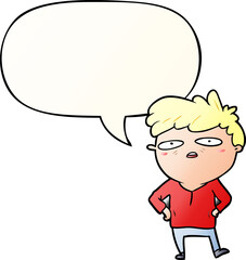 cartoon impatient man and speech bubble in smooth gradient style