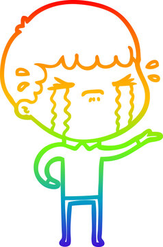 recommend clip art: rainbow gradient line drawing cartoon man crying
