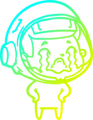 cold gradient line drawing cartoon crying astronaut